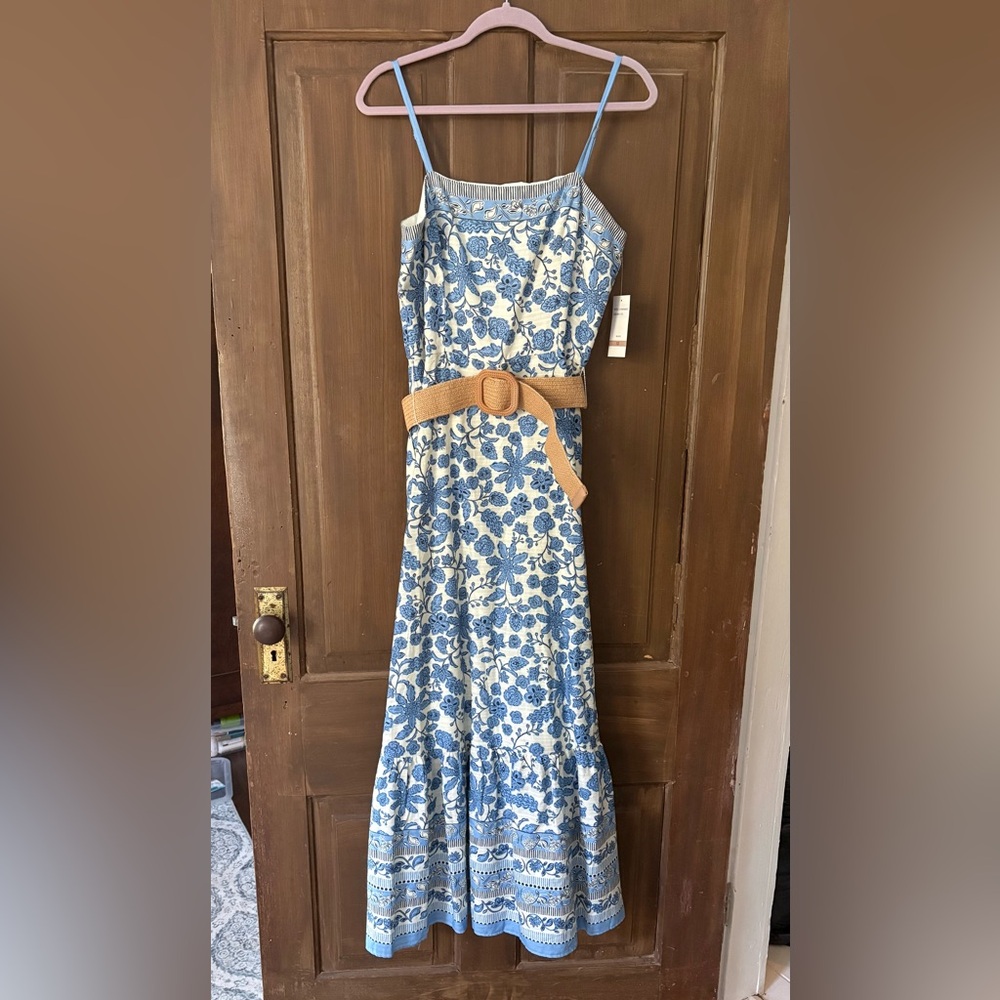 NWT Taylor Blue and White Floral Maxi Dress with Belt - Picture 4 of 7